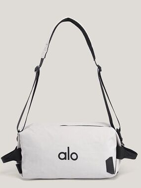 ALO Yoga White Toiletry Bag with Black Strap and Logo